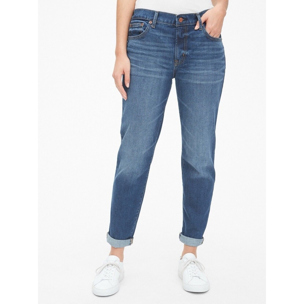 GAP Size 26 Best Girlfriend Jeans Tapered Stretch Denim Dark Indigo Blue 455410